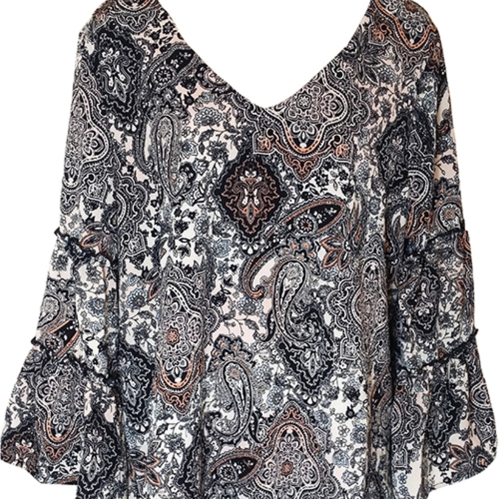 V neck Paisley crepe ruffle sleeve